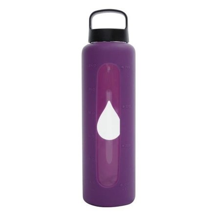 BLUEWAVE LIFESTYLE Bluewave Lifestyle GG150LC-Purple 750ml Reusable Glass Water Bottle With Loop Cap and Free Silicone Sleeve - Iris GG150LC-Purple